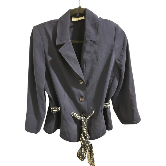 🍒 2/$20 🍒 Womens Navy Button-Up Blazer Jacket With Polka Dot Ties Size 8 - Picture 1 of 7